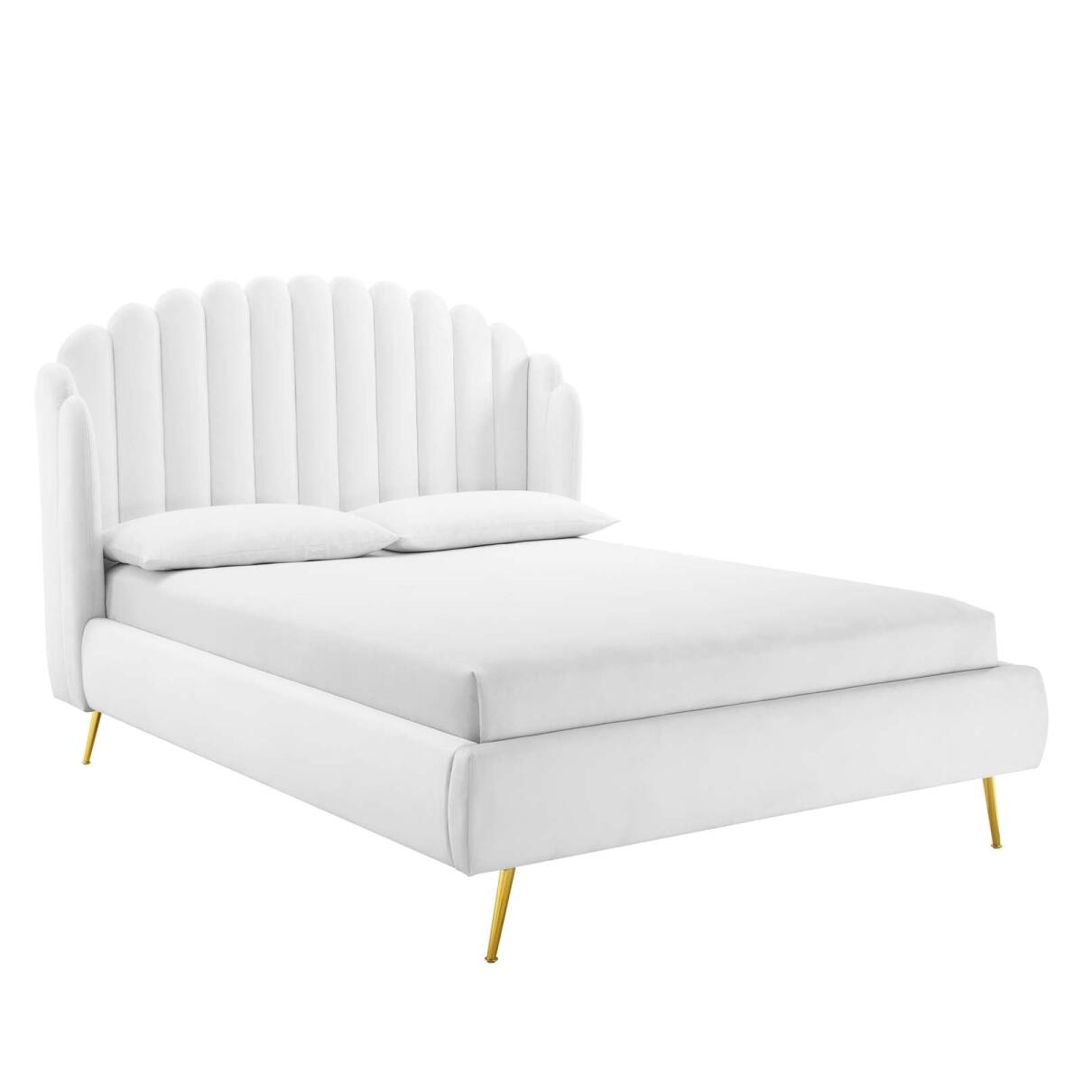 Lana Performance Velvet Wingback Platform Bed White Lana Performance Velvet Wingback Platform Bed White - Image 1