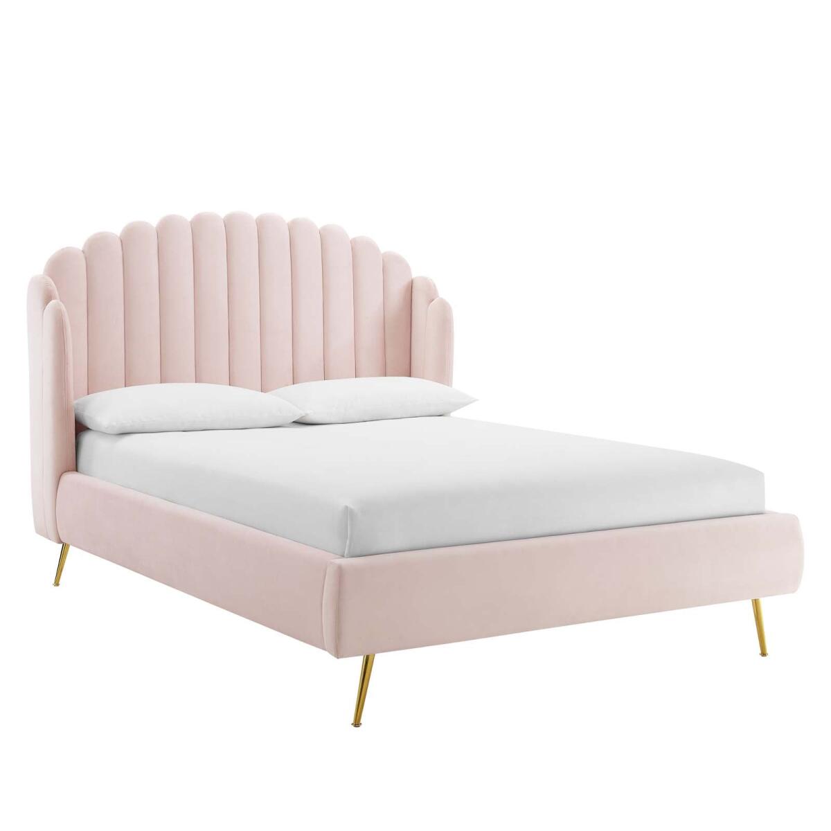 Lana Performance Velvet Wingback Platform Bed Pink Lana Performance Velvet Wingback Platform Bed Pink - Image 1