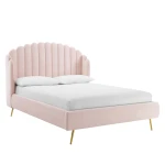 Lana Performance Velvet Wingback Platform Bed Pink