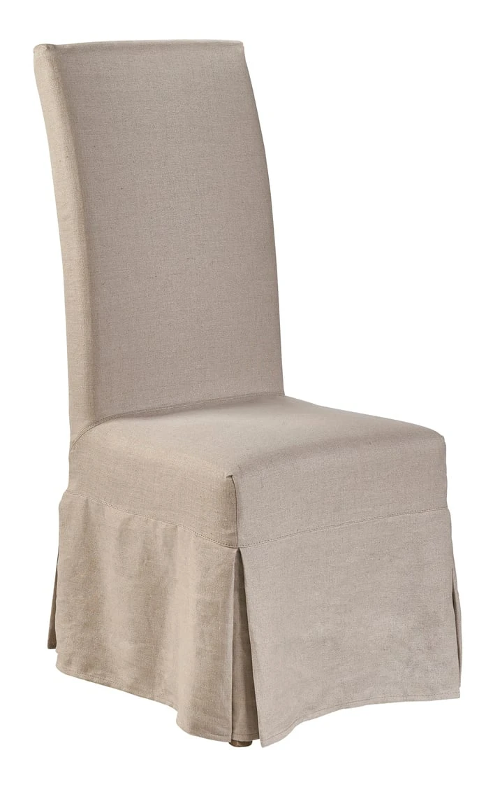 Linen Floor Length Slip Covered Parsons Chair Linen Floor Length Slip Covered Parsons Chair - Image 1