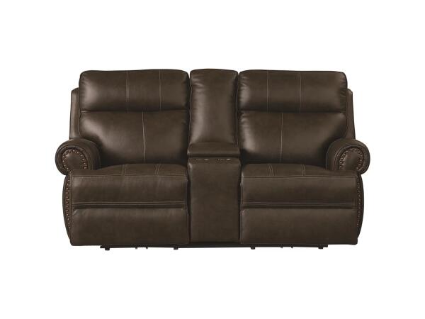 Claremont Power Leather Zero Gravity Reclining Console Loveseats Bassett Furniture