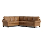 True Custom Leather Large Roll Arm L-Shaped Sectional
