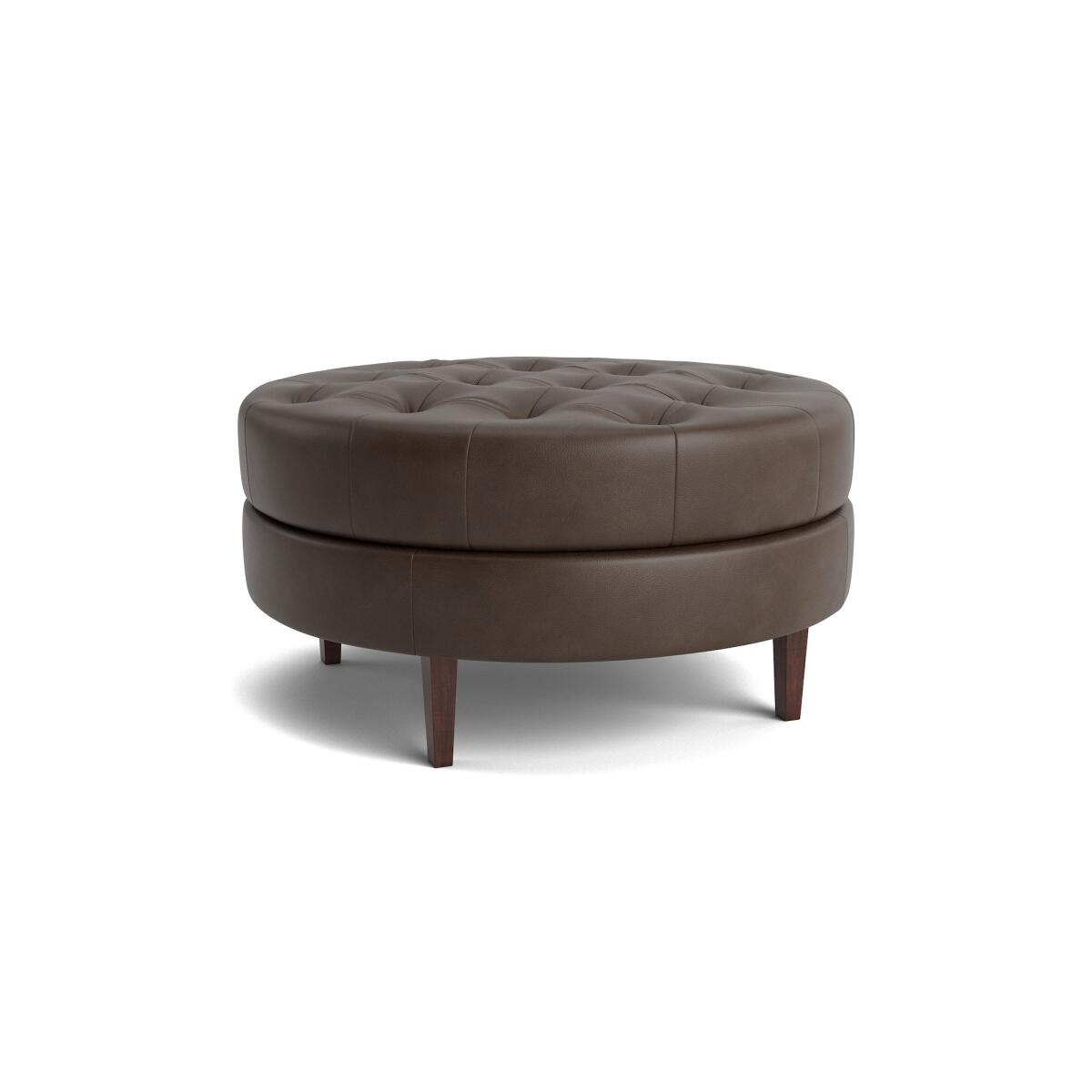 Delway Round Leather Ottoman Delway Round Leather Ottoman - Image 1
