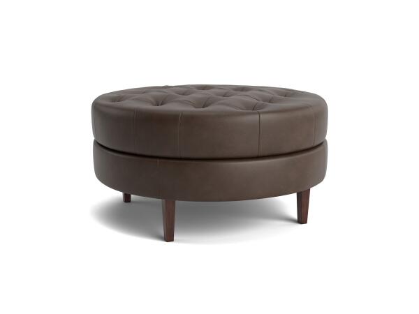 Delway Round Leather Ottoman Ottomans & Poufs Bassett Furniture