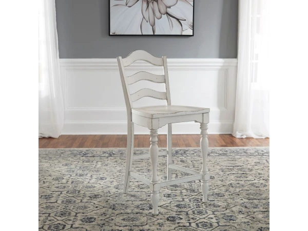 Magnolia Manor Ladder Back Counter Chair (RTA) Barstools Antique White & Weathered Bark