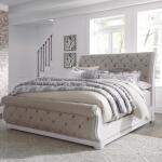 Magnolia Manor King California Upholstered Sleigh Bed Bedroom Sets Antique White & Weathered Bark 8