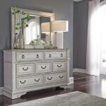 Abbey Park King California Sleigh Bed, Dresser & Mirror, Chest Bedroom Sets Antique White & Weathered Brown 10