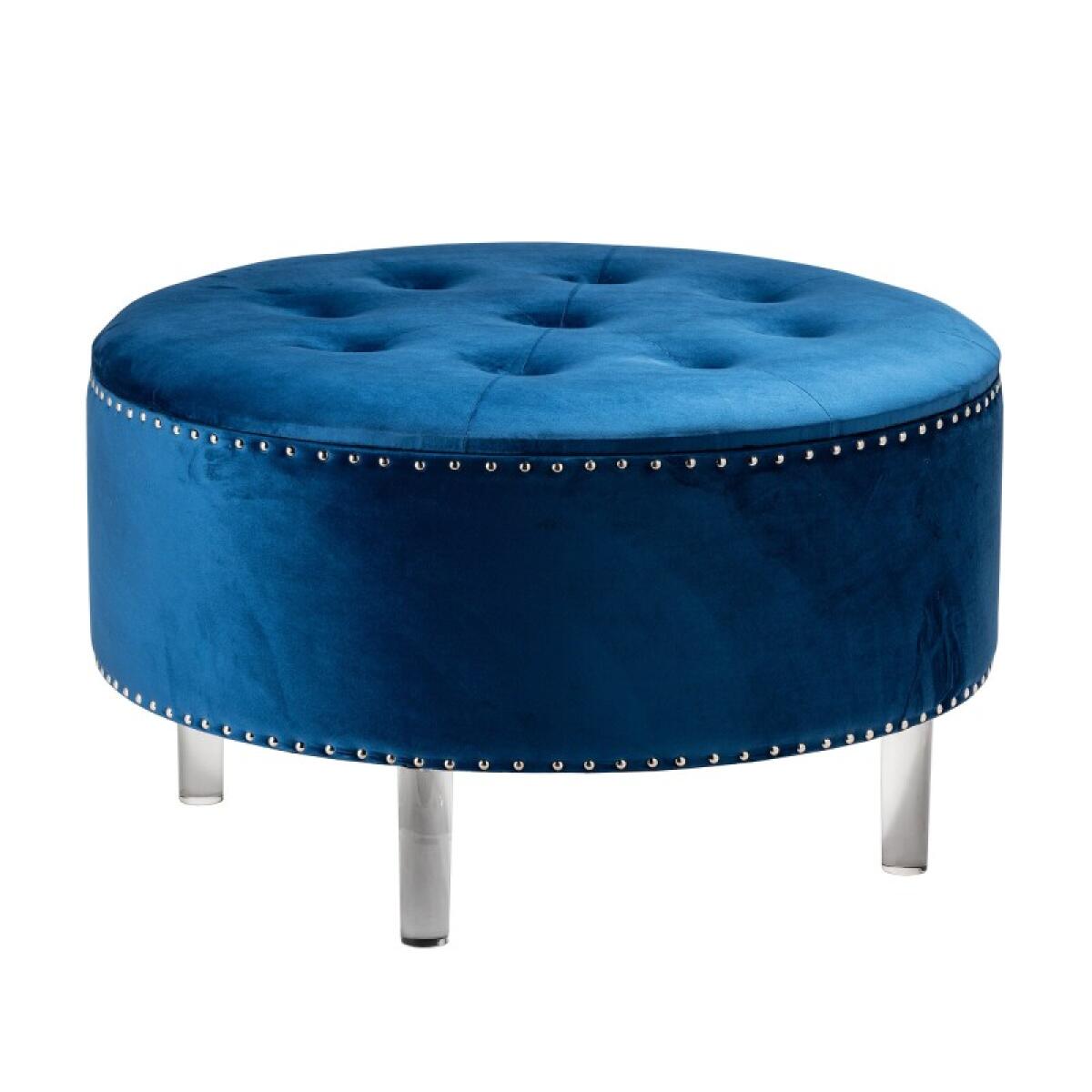 Natalia Round Blue Velvet Storage Ottoman Ottomans & Poufs Blue 2 Natalia Round Blue Velvet Storage Ottoman Ottomans & Poufs Blue 2