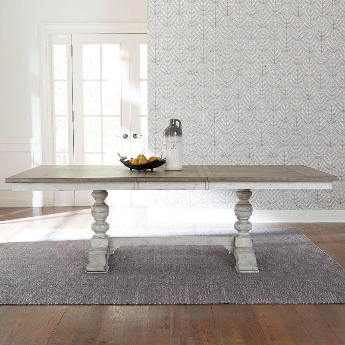 Whitney Trestle Table Set Dining Sets Antique Linen w/ Weathered Gray 2 Whitney Trestle Table Set Dining Sets Antique Linen w/ Weathered Gray 2