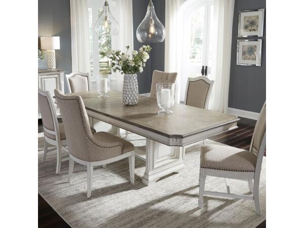 Abbey Park 7 Piece Trestle Table Set Dining Sets Antique White & Weathered Brown