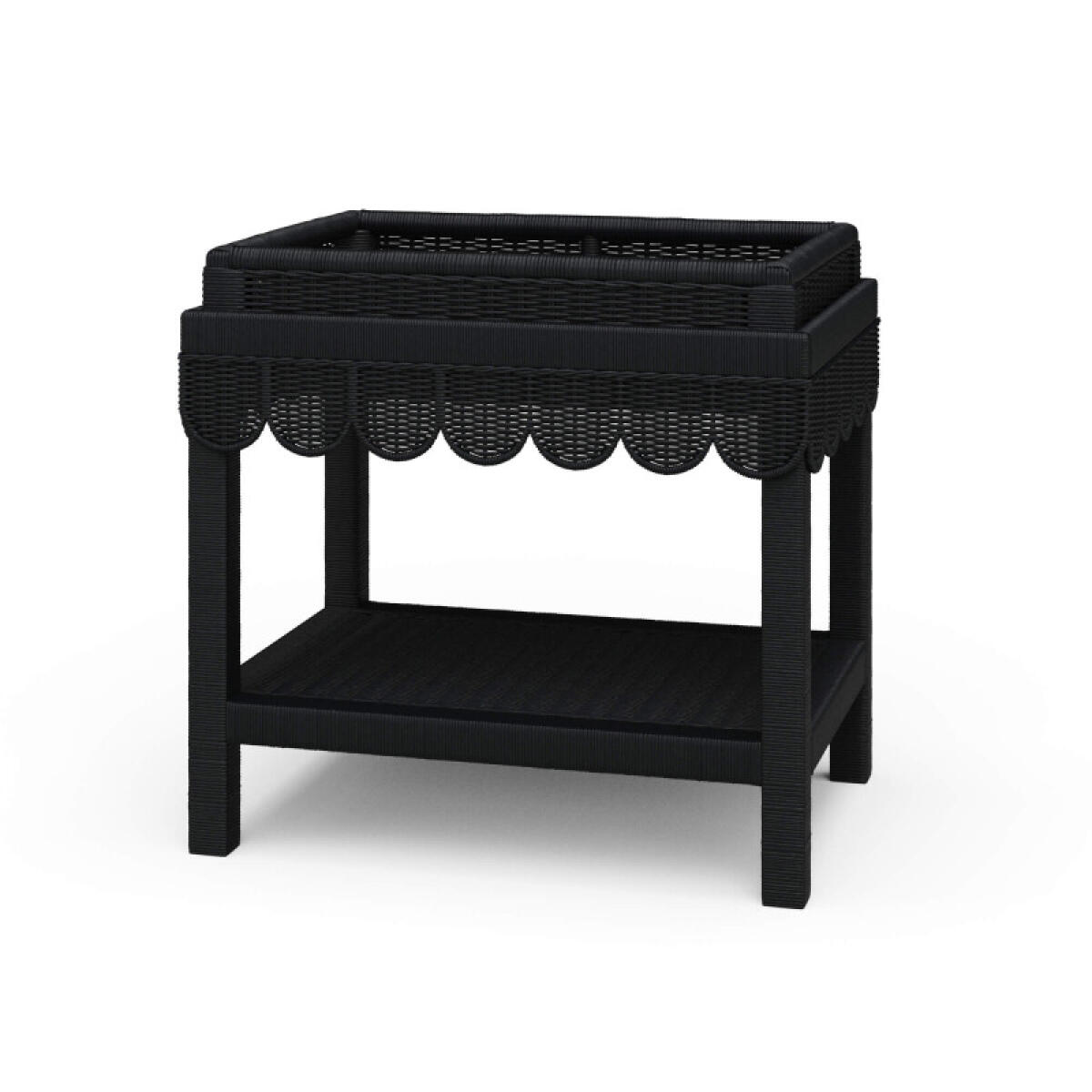 Scallop Rattan Side Table W/ Tray Chairside Tables Black 2 Scallop Rattan Side Table W/ Tray Chairside Tables Black 2