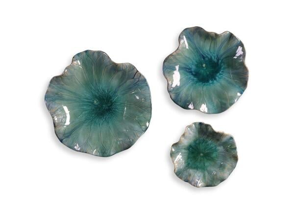 Abella Ceramic Indoor-outdoor Wall Decor, Aqua, S/3 Wall Decor Aqua