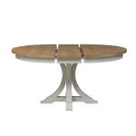Farmhouse Reimagined Pedestal Table Dining Tables Antique White w/ Chestnut Tops 18