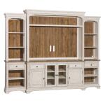 Morgan Creek Entertainment Center with Piers Entertainment Stands Antique White w/ Wirebrushed Tobacco Accents 12