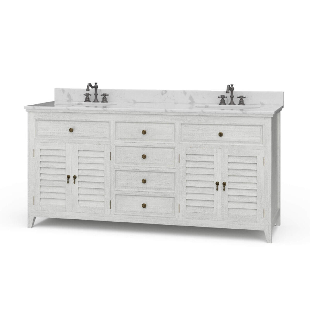 Shutter Double Vanity W/ Sink & Marble Top Accent Furniture Accent Furniture 2 Shutter Double Vanity W/ Sink & Marble Top Accent Furniture Accent Furniture 2