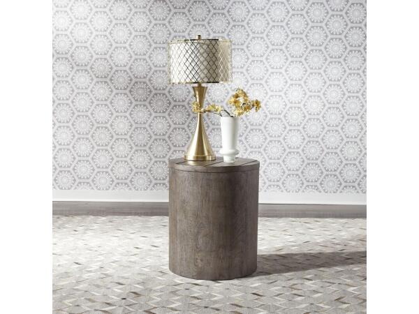 Modern Farmhouse Drum End Table End tables Dusty Charcoal w/ Heavy Distressing