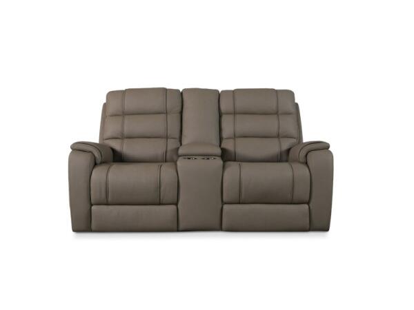 Wendell Leather Power Reclining Loveseat with Center Console Recliners Bassett Furniture
