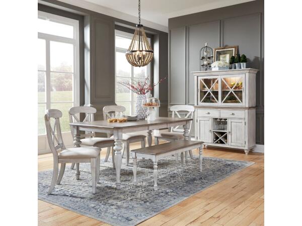 Ocean Isle 6 Piece Rectangular Table Set Dining Sets Antique White w/ Weathered Pine