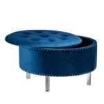 Natalia Round Blue Velvet Storage Ottoman Ottomans & Poufs Blue 9