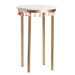 Saffron Round Marble Accent Table w/ Pink Tassels