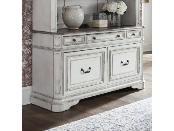 Magnolia Manor Credenza Office Storage Antique White & Weathered Bark