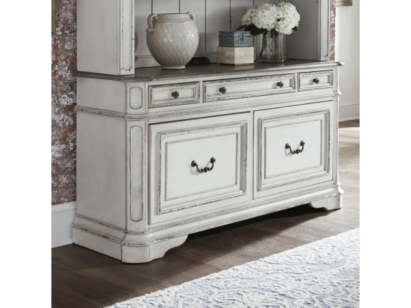 Magnolia Manor Credenza Office Storage Antique White & Weathered Bark