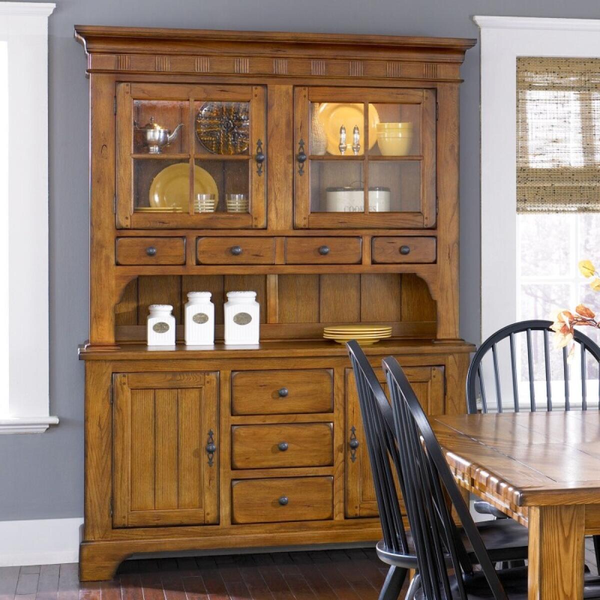 Treasures Hutch & Buffet Set Dining Storage Brown 2 Treasures Hutch & Buffet Set Dining Storage Brown 2