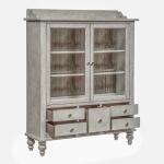 Whitney Display Cabinet Dining Storage Antique Linen w/ Weathered Gray 21