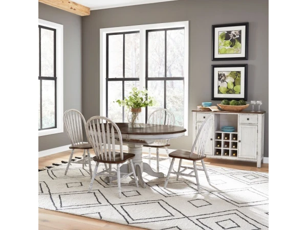 Carolina Crossing 5 Piece Pedestal Table Set- White Dining Sets Dining Sets