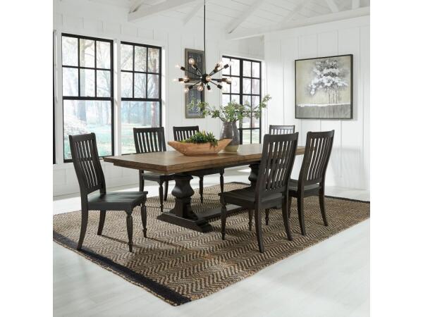 Harvest Home 7 Piece Trestle Table Set Dining Sets Brown