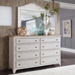 Farmhouse Reimagined King Poster Bed, Dresser & Mirror, Chest, Night Stand Bedroom Sets Antique White w/ Chestnut Tops 10