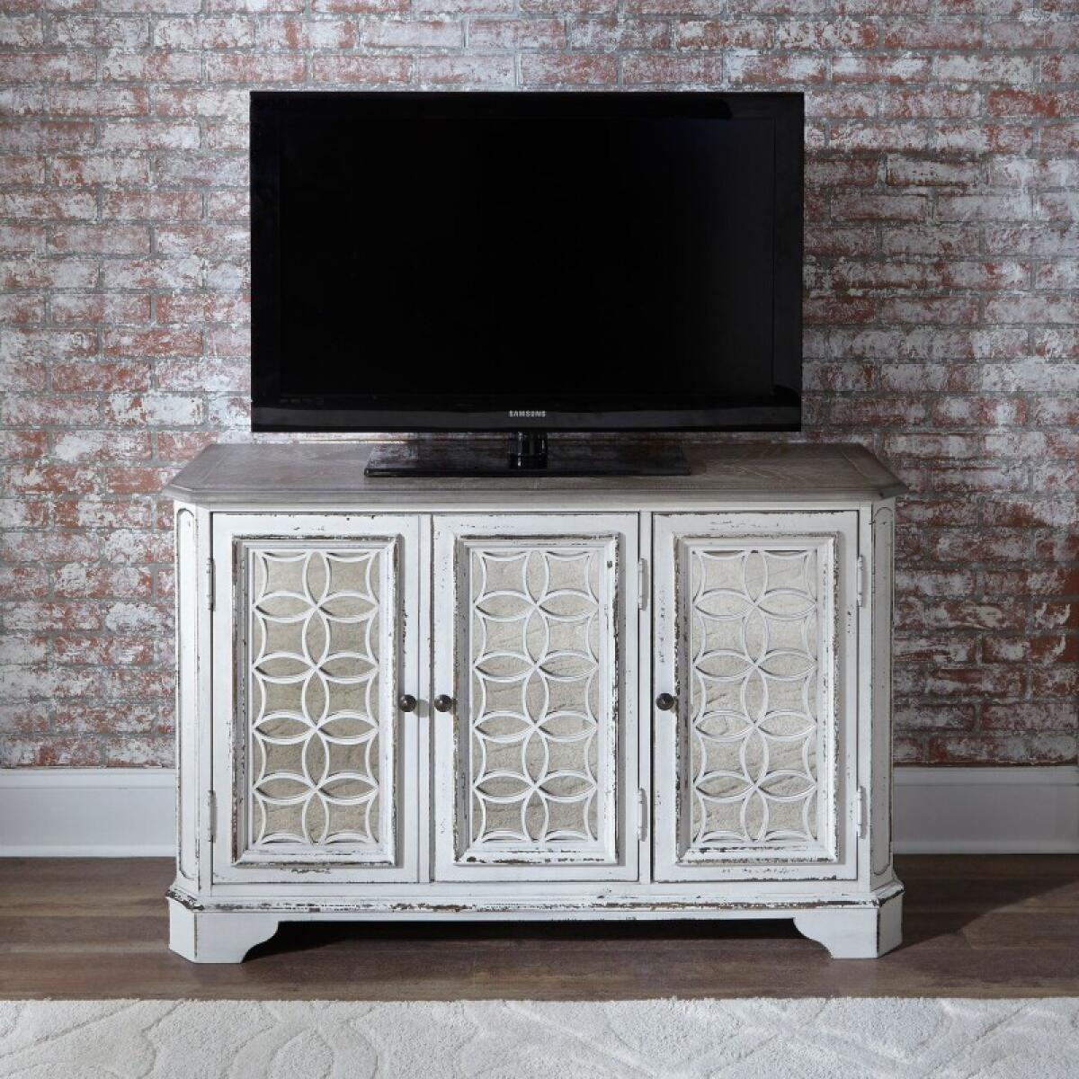 Magnolia Manor 3 Door Hall Console Entertainment Stands Antique White & Weathered Bark 2 Magnolia Manor 3 Door Hall Console Entertainment Stands Antique White & Weathered Bark 2