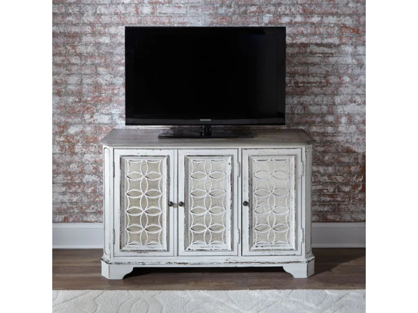 Magnolia Manor 3 Door Hall Console Entertainment Stands Antique White & Weathered Bark