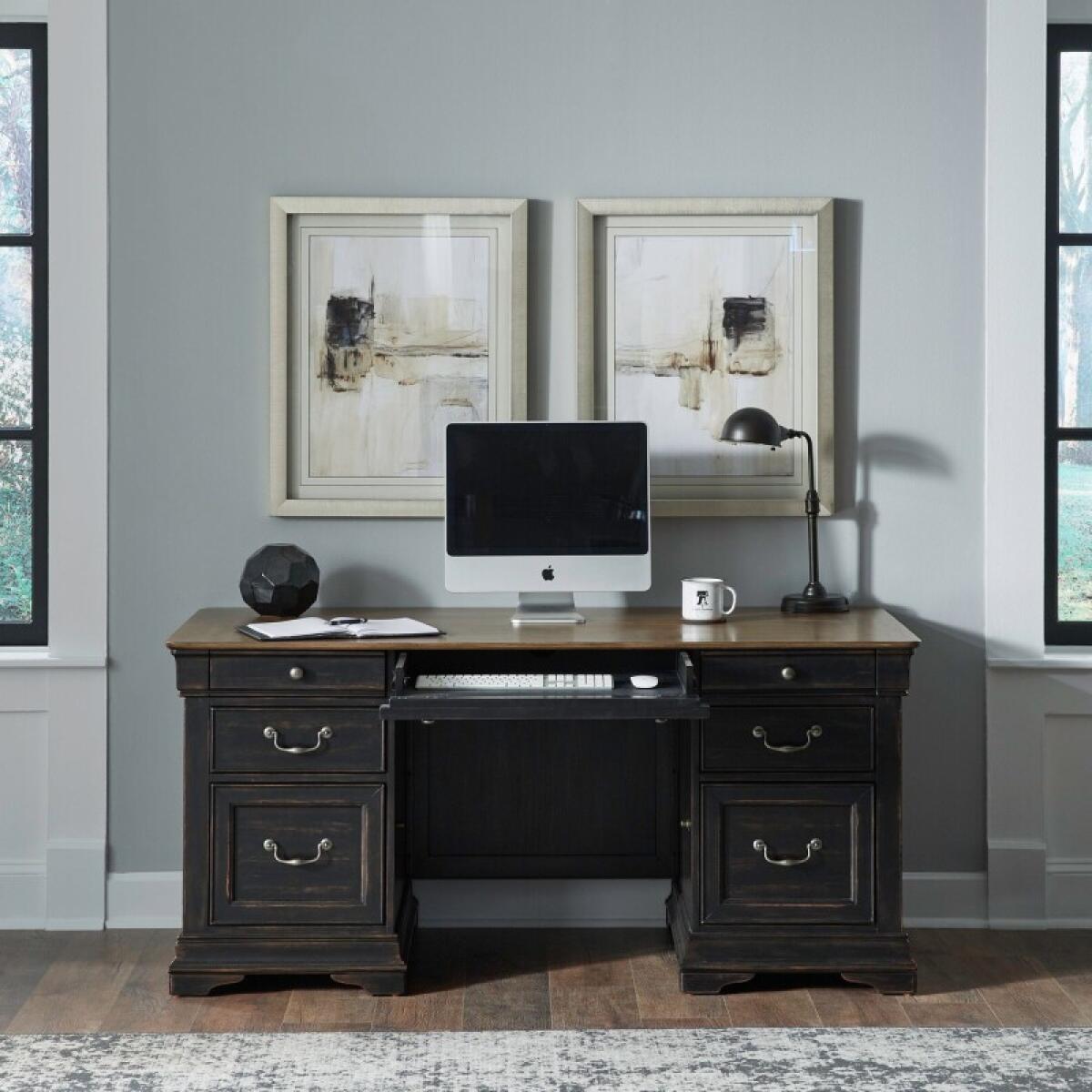 Meritage Jr Executive Desk Desks Aged Charcoal w/ Rub Thru & Caramel 2 Meritage Jr Executive Desk Desks Aged Charcoal w/ Rub Thru & Caramel 2