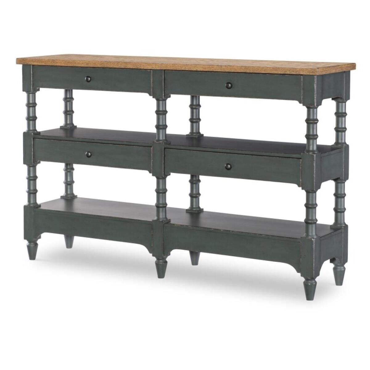 189a32244cc23f8713a11c19c33e8458 Vintage Market AT Turned Leg Console Storage Table 4 Drw Barnwood Oak And Mallard Green CLH4018-706 - Image 1