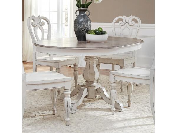Magnolia Manor Pedestal Table Dining Tables Antique White & Weathered Bark