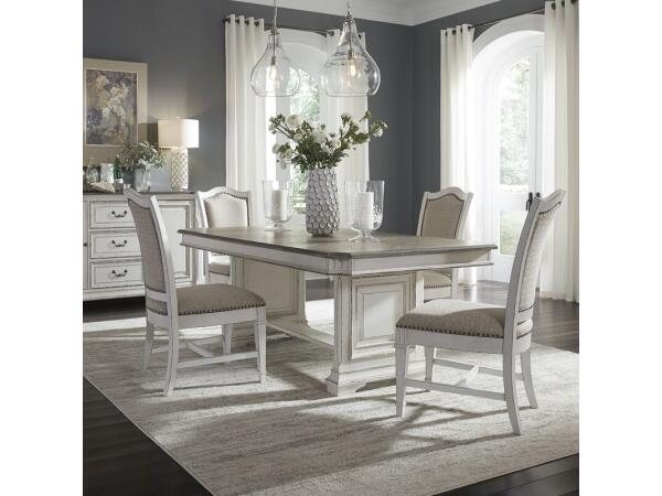 Abbey Park 5 Piece Trestle Table Set Dining Sets Antique White & Weathered Brown