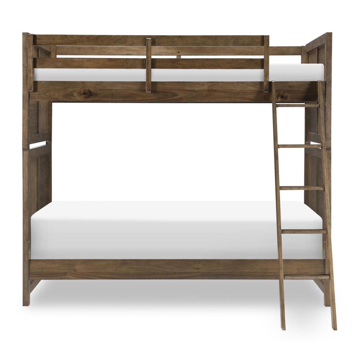 1aae21d429768b7fc4fa5ae3bf12e5e6 Complete Twin Over Twin Bunk Bed Brown Finish - Image 1
