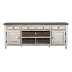 Heartland 76 Inch Tile TV Console Entertainment Stands Antique White w/ Tobacco Tops 20