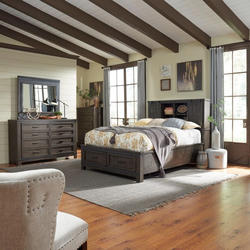 2173696dd775e5b965c21bf41f51bd10 Thornwood Hills King Bookcase Bed, Dresser & Mirror, Chest - Image 1