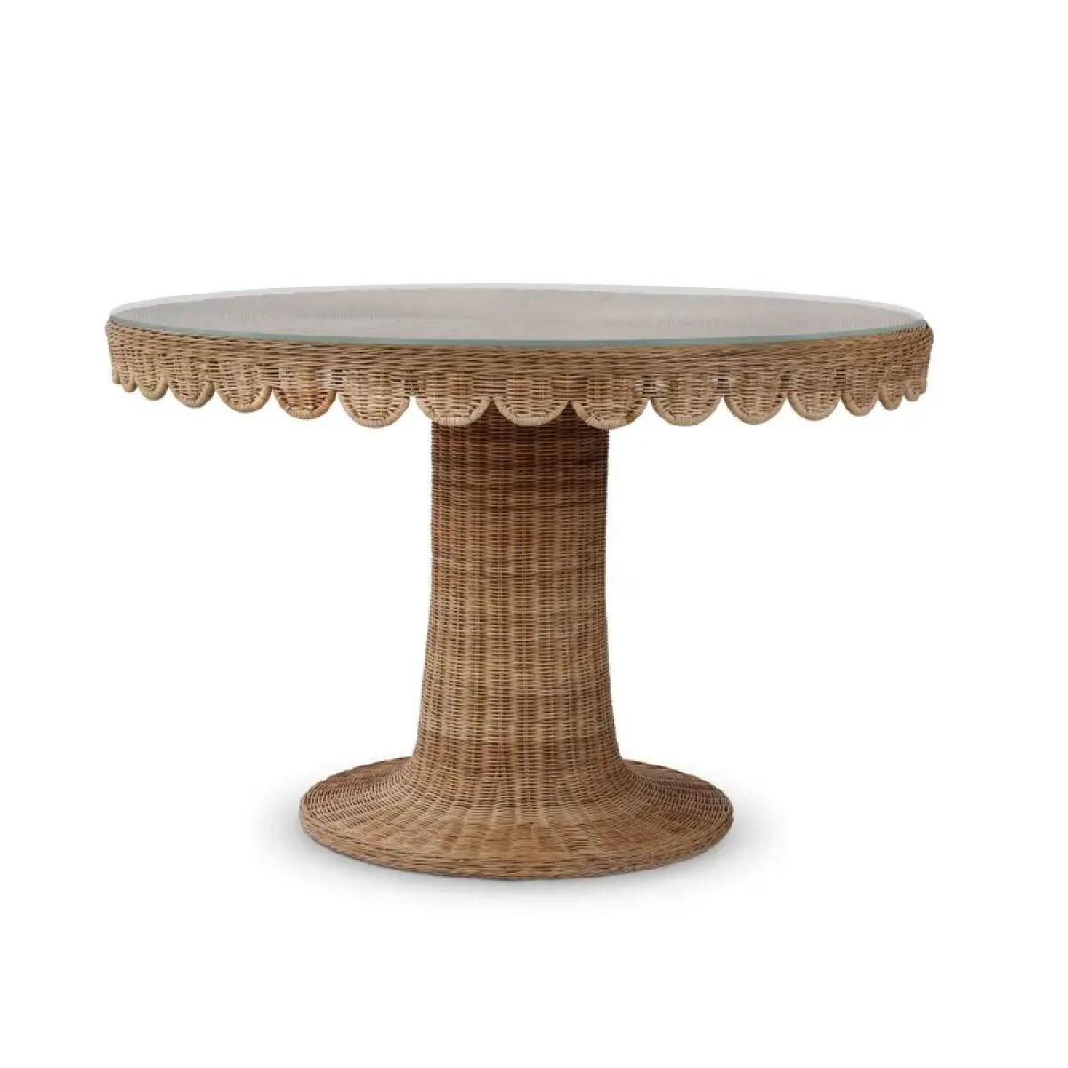 231826bd02581ea8c01c227df5aa08b4 Scalloped Round Rattan Dining Table 48'' W/ Tempered Glass - Image 1