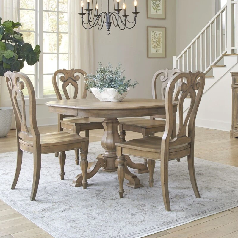 23353a505ed38a83a2e636c07444a174 Magnolia Manor Opt 5 Piece Pedestal Table Set - Image 1