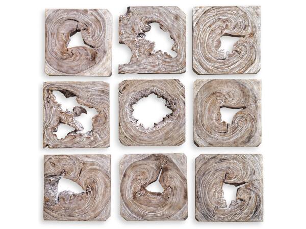 Bahati Wood Wall Decor, Whitewashed, S/9 Wall Decor Cream