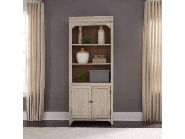 Farmhouse Reimagined Bookcase Bookcases Antique White w/ Chestnut Tops