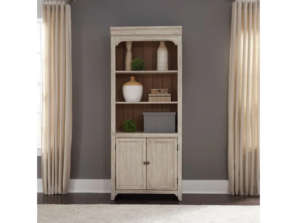 Farmhouse Reimagined Bookcase Bookcases Antique White w/ Chestnut Tops