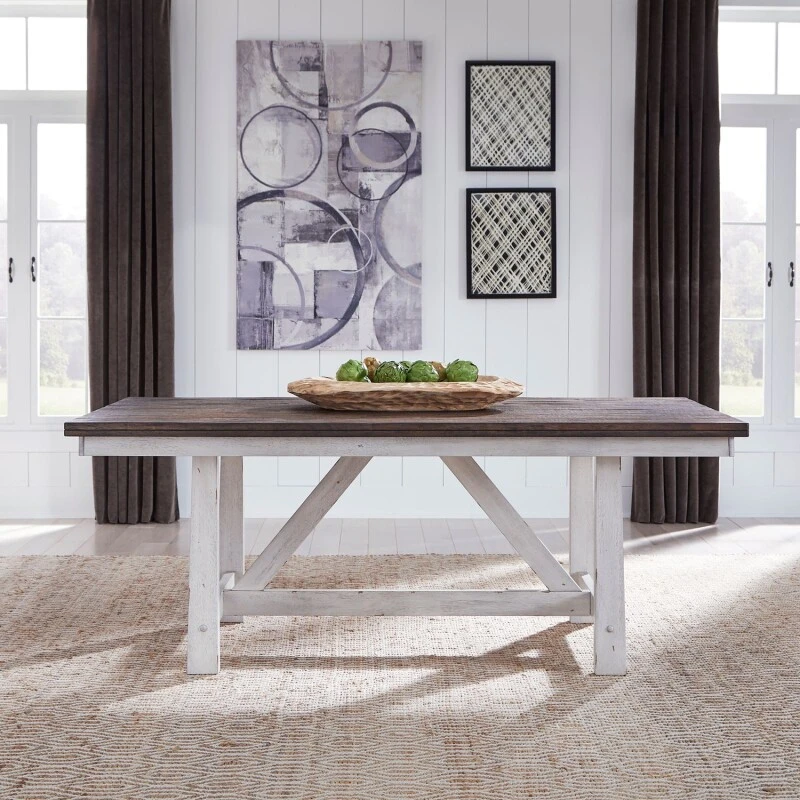 2488abf1f967932cda1eb01ac54be9d6 Farmhouse Fixed Top Trestle Table - Image 1