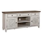 Heartland 66 Inch Tile TV Console Entertainment Stands Antique White w/ Tobacco Tops 13