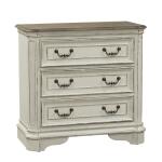 Magnolia Manor 3 Drawer Bedside Chest w/ Charging Station Nightstands Antique White & Weathered Bark 16