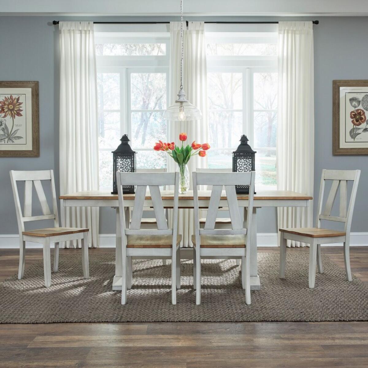 26c28a0d04cd3e2f0e09f885d3ec677d Lindsey Farm 7 Piece Trestle Table Set - Image 1