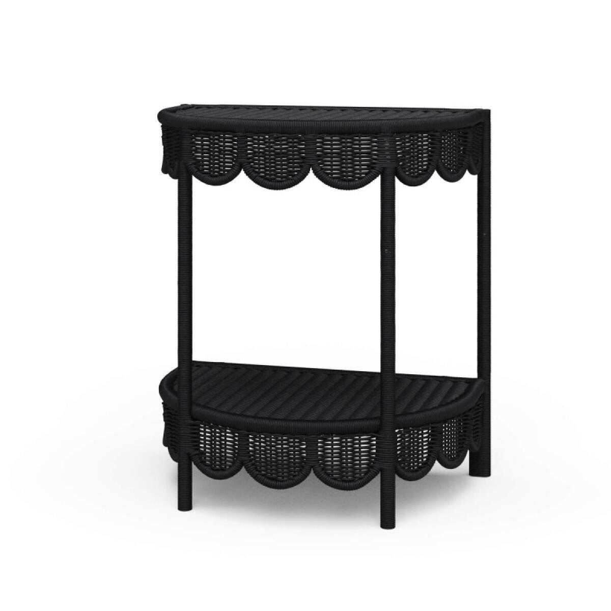 27066075a66bdaf024e78ea3a4e70942 Scalloped Half Round Rattan Side Table - Image 1